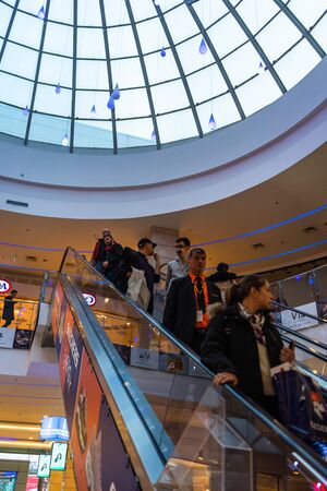 Shoppers visit the mall during winter at discount and sale season. AFI Cotroceni Shopping Mall in Bucharest, Romania, 2020のeditorial素材
