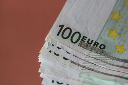 World money concept, macro detailed on a 100 Euro banknote, macro photo of EURO currencyの写真素材