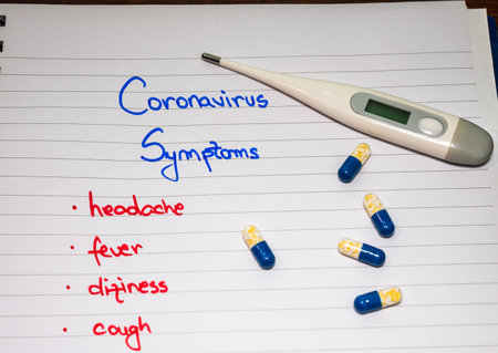 Coronavirus test handwriting  text on paper, on office agenda. Copy space.
