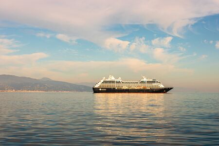 Azamara cruise ship anchored in the port of Portofino along Amalfi Coast, Cinque Terre in Italy 2020のeditorial素材