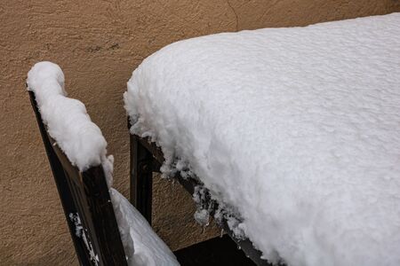 Perfectly shaped snow, snowy environment in the morning. Winter concept, frozen and snow covered placeの写真素材