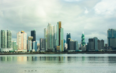 Wide panorama of Panama City skyline. Panoramic view of downtown Panama skyscrapers in Panama City, Panama, 2020のeditorial素材