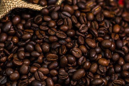 Roasted coffee beans detail, close up view, coffee concept, coffee detailの写真素材