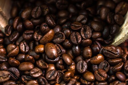 Roasted coffee beans detail, close up view, coffee concept, coffee detailの写真素材