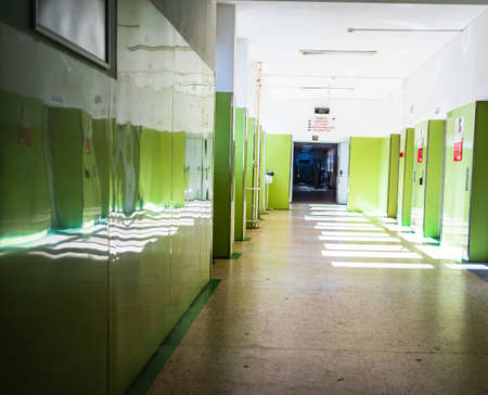 View of hall in a hospital in Targoviste, Romania, 2020.のeditorial素材