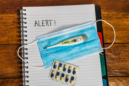 Covid-19 flu disease virus spreading in Europe, virus protection methods concept (thermometer,...