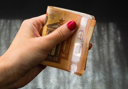 Woman counting money, counting EURO close upの写真素材