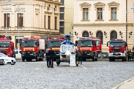 Romanian Police (Politia Romana) helicopter in front of the Home Office (Ministry of the Interior)...