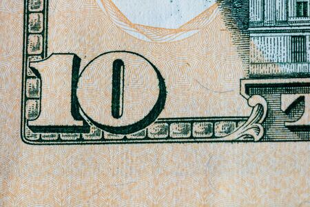 Close up macro detail of US dollar money banknotes, detail photo of US Dollars. World money concept, inflation and economy conceptの写真素材