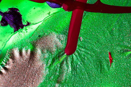 Abstract colorful backdrop with oil drops and waves on water surface. Abstract background conceptの写真素材