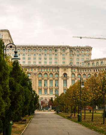 Detail photo of the famous Palace of the Parliament (Palatul Parlamentului) in Bucharest, capital of Romaniaのeditorial素材