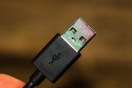 Close up of black USB cable isolated, cable USB connection.