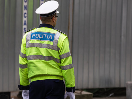 Unrecognizable local police agent. Romanian police man, traffic police man (Politia Rutiera)...