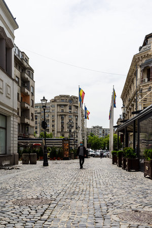 Empty tables at local restaurants in Old Town Bucharest due to coronavirus worldwide outbreak...