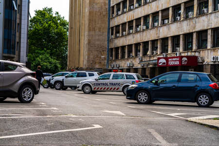 Romanian police car parked in Bucharest, Romania, 2020のeditorial素材