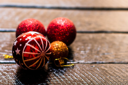 Christmas composition with seasonal decorations and ornaments, colorful Christmas background...