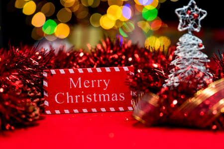 Christmas decoration, Christmas and New Year holidays background, winter season with Christmas ornaments and blurred lightsの写真素材