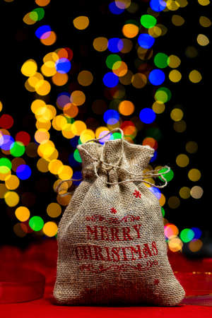 Christmas decoration, Christmas and New Year holidays background, winter season with Christmas ornaments and blurred lightsの写真素材