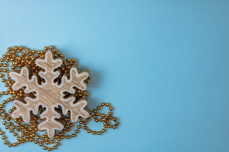 Decorated Christmas background with christmassy ornaments and decorations. Top view with copy space...
