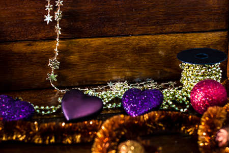 Decorations and ornaments for decorating the Christmas tree in a colorful Christmas composition,の写真素材