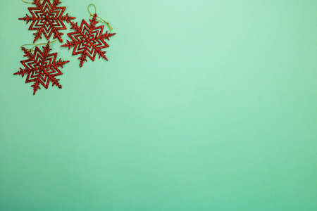 Christmas composition with glittery snowflakes decorations. Top view with copy space for december seasonの写真素材