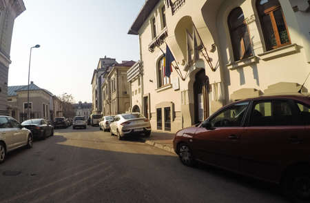 Changes and complications caused by coronavirus epidemy, world without crowds, virus empties streets. No traffic jam, no pollution, empty streets in downtown Bucharest, Romania, 2020のeditorial素材