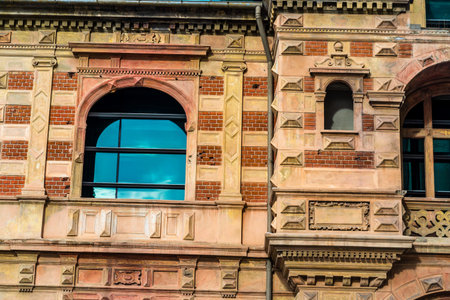 Detail view of the modern building of the Union of Romanian Architects in downtown Bucharest,...