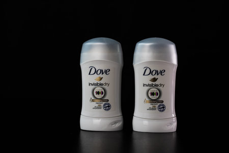 Dove deodorant antiperspirant for women isolated on black. Bucharest, Romania, 2021