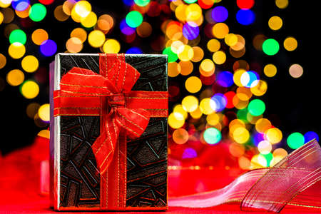 Christmas decoration, Christmas and New Year holidays background, winter season with Christmas ornaments and blurred lightsの写真素材