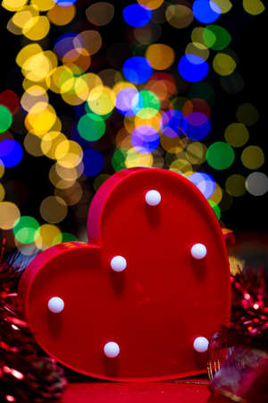 Christmas decoration, Christmas and New Year holidays background, winter season with Christmas ornaments and blurred lightsの写真素材
