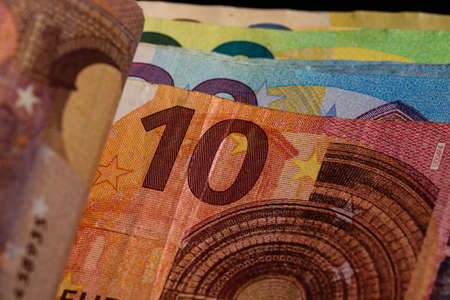 Detail of euro banknote, close up of euro money isolated.の写真素材