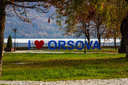 Entrace of a park, text i love Orsova . Orsova, Romania, 2020のeditorial素材