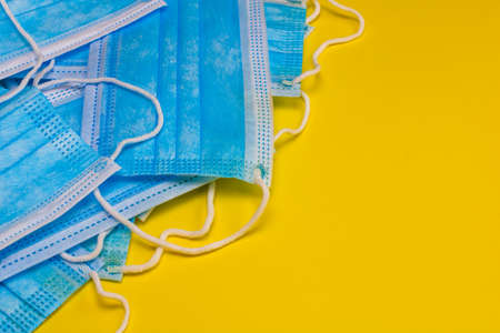 Close up and detail of medical hygienic mask, face protective surgical masks isolated.の写真素材