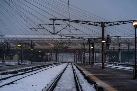 Northern Railway Station (Gara de Nord) during a cold and snowy day in Bucharest, Romania, 2021のeditorial素材