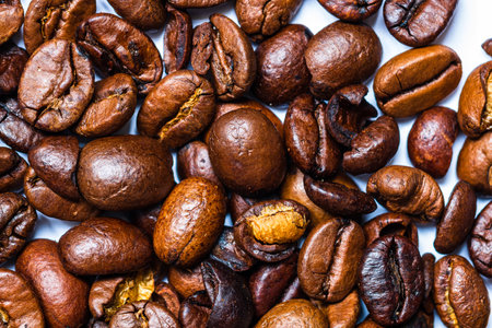 Coffee beans selective focus. Macro coffee beans background.の写真素材