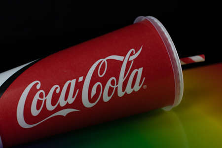 Paper cup with Coca Cola in Bucharest, Romania, 2021のeditorial素材