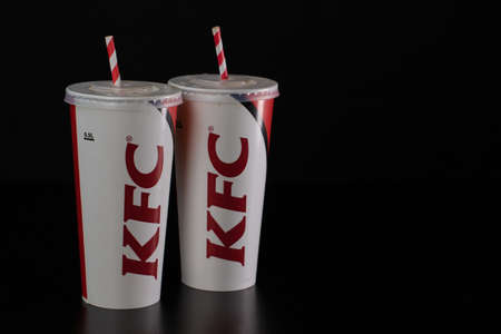 Drink in paper cup from KFC in  Bucharest, Romania, 2021のeditorial素材