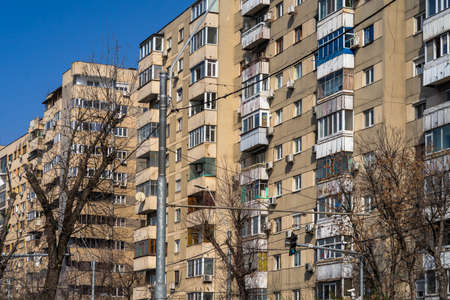 Block of flats. Apartament buildings in Bucharest, Romania, 2021.のeditorial素材