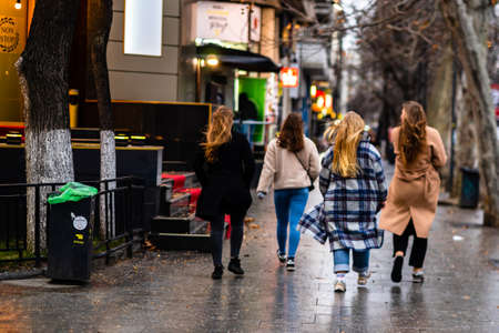 People moving, walking on the streets in downtown of Bucharest, Romania, 2021のeditorial素材