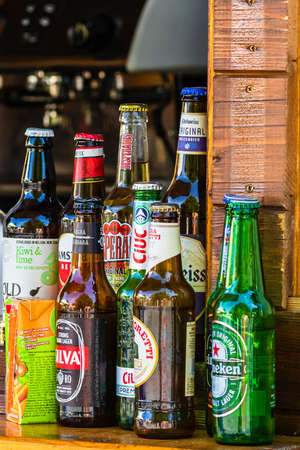 Drinks, products for sale at local street market in Alba Iulia, Romania, 2021のeditorial素材