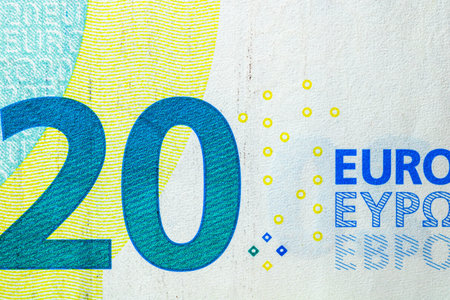 Selective focus on detail of EURO banknotes. Close up macro detail of EURO banknotes. World money...