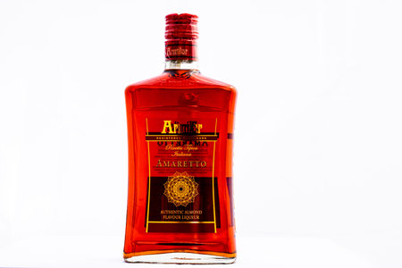 Bottle of Armilar amaretto isolated on white. Illustrative editorial photo shot in Bucharest, Romania, 2021のeditorial素材