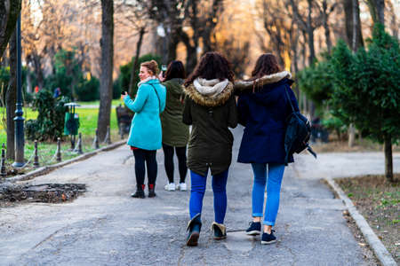 People moving, walking on the streets in downtown of Bucharest, Romania, 2021のeditorial素材