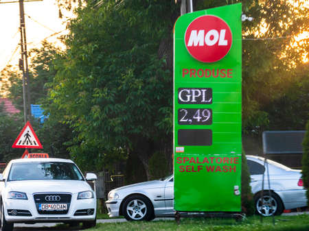Car traffic at rush hour. Traffic jam, cars on the road at sunset in Bucharest, Romania, 2021のeditorial素材