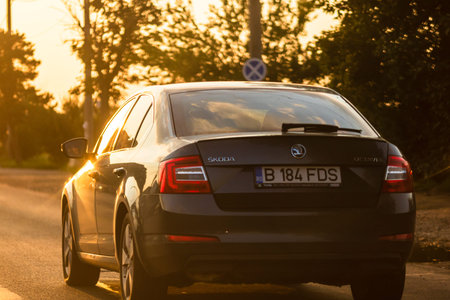 Car traffic at rush hour. Traffic jam, cars on the road at sunset in Bucharest, Romania, 2021