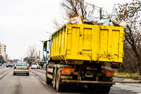 Heavy duty truck in traffic in Bucharest, Romania, 2021