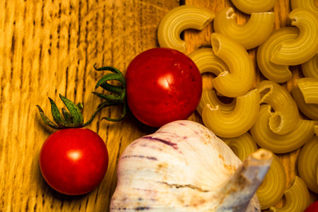 Italian food ingredients on wooden table. Cooking conceptの写真素材