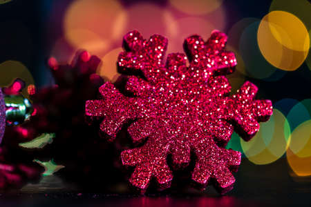 Christmas composition with seasonal decorations and ornamentsの写真素材