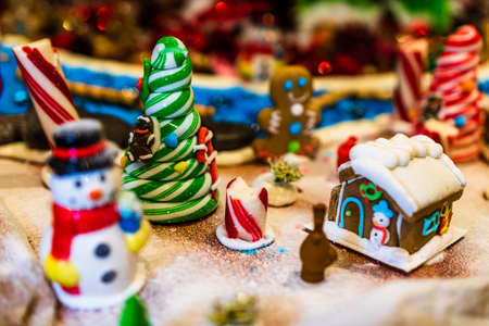 Christmas composition with seasonal decorations and ornamentsの写真素材