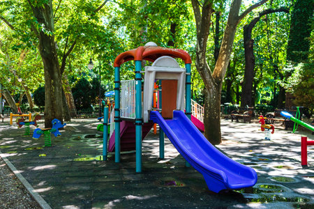 Outdoor playground fun for children in Cismigiu -Bucharest, Romania, 2021